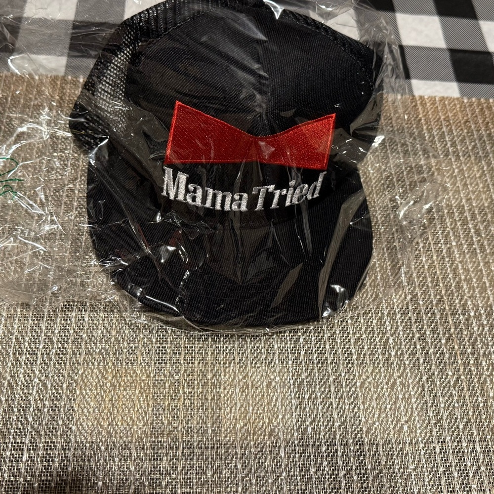 Black Trucker Hat with Red Patch